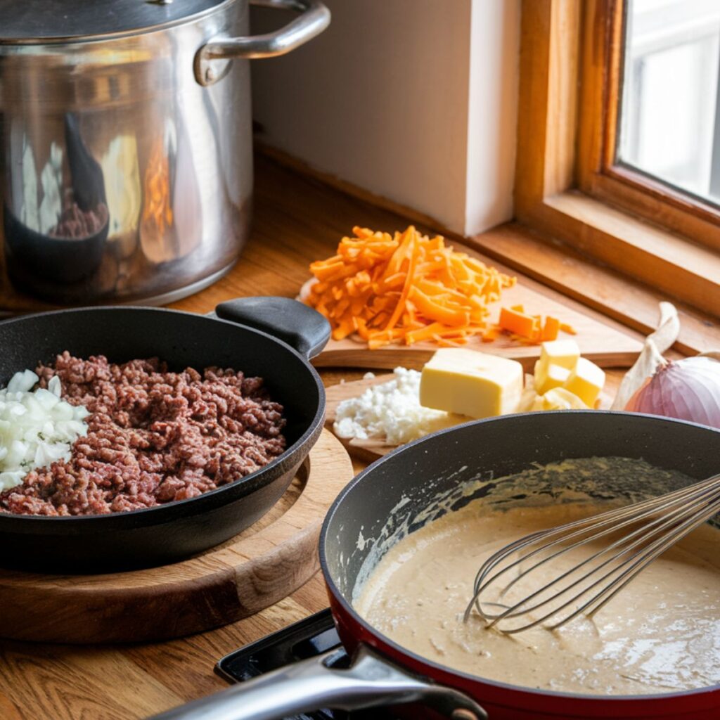tep-by-step preparation of homemade cheeseburger macaron