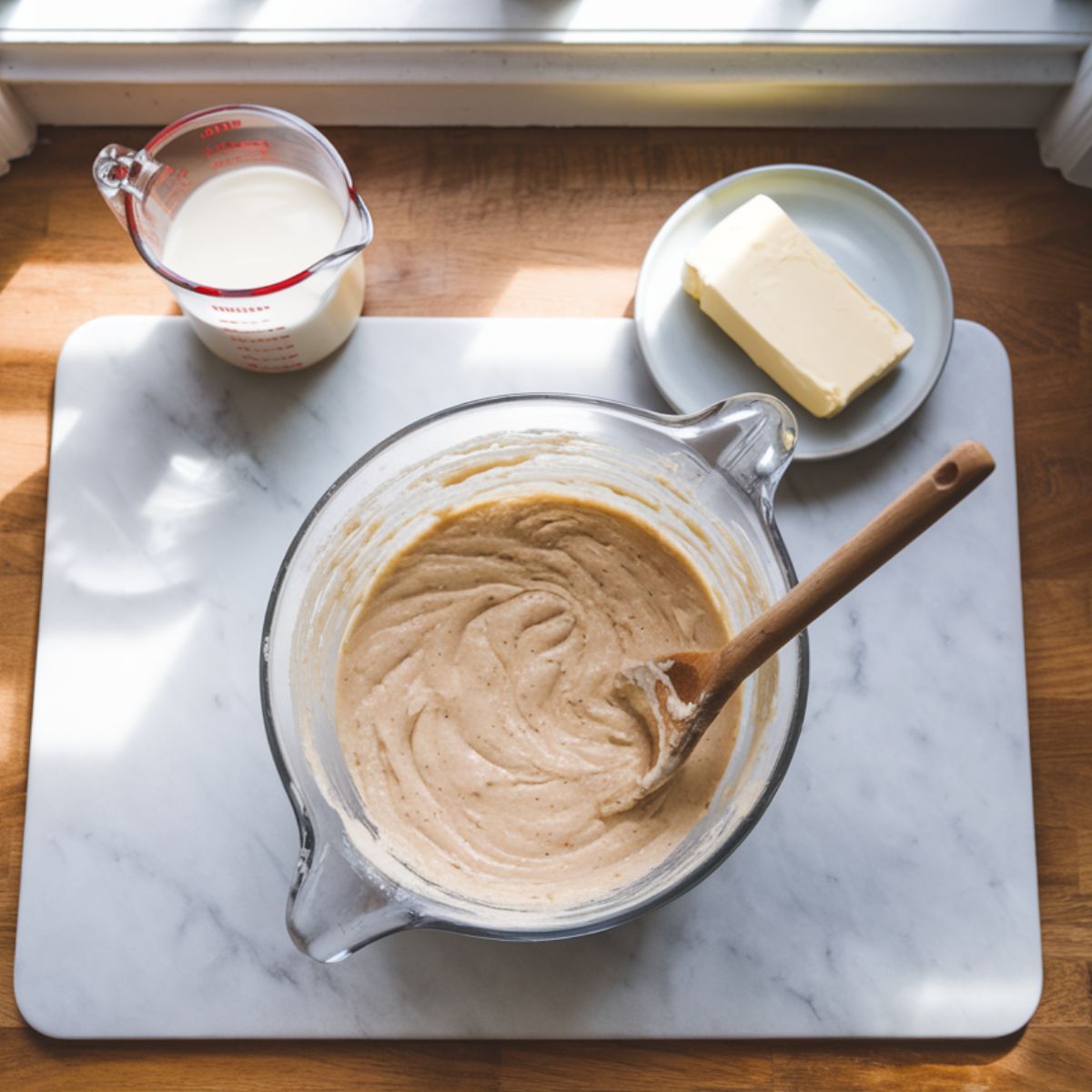 Mixing blueberries into cake batter in a cozy kitchen.