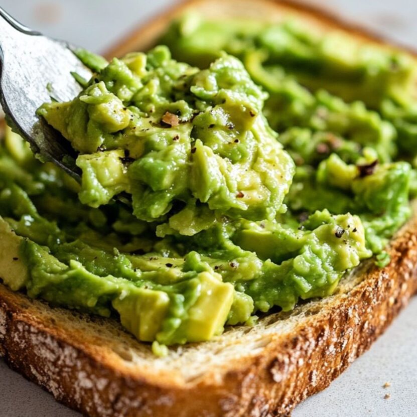 Toasting bread and prepping avocado for avocado toast.
