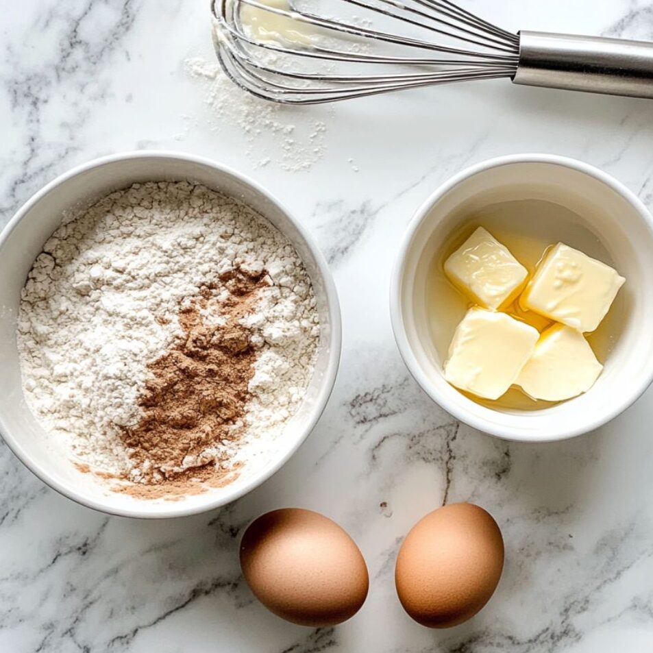Dry and wet ingredients mixed in two bowls for muffins