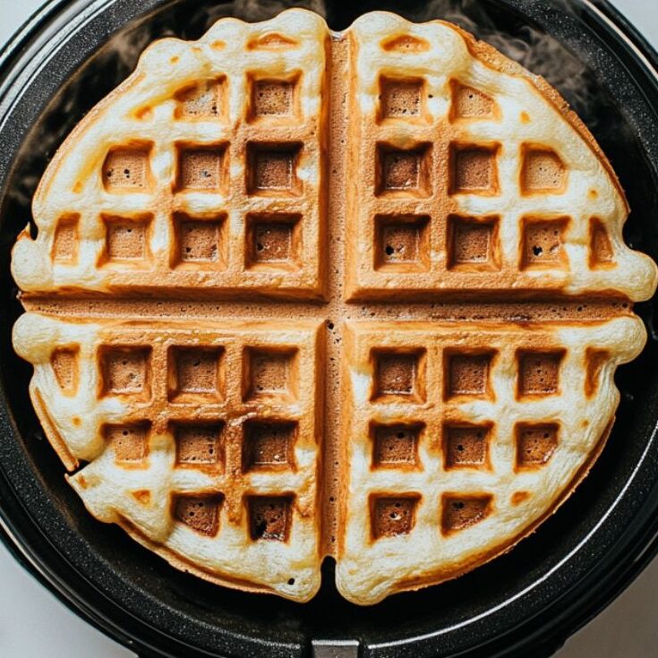 Waffle cooking in a hot waffle maker