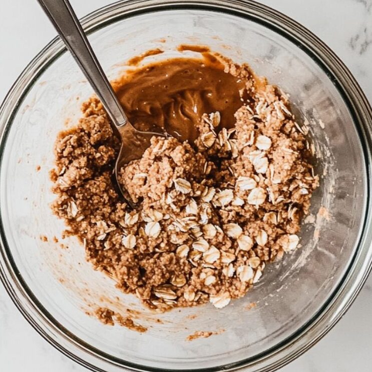Mixing oatmeal ball ingredients in a glass bowl