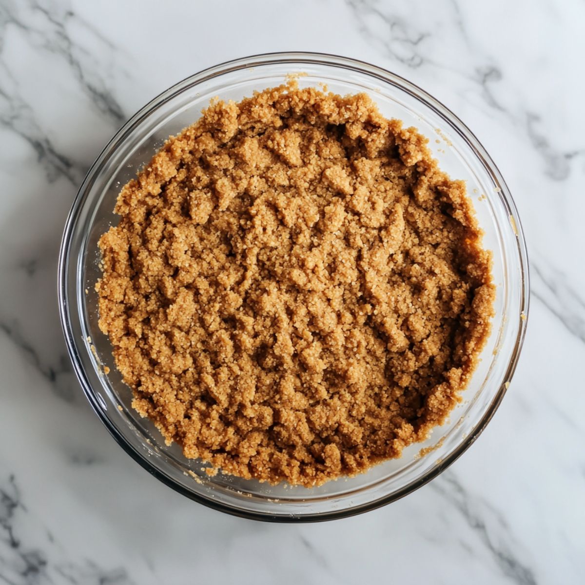 Graham cracker crust being pressed into a pie dish