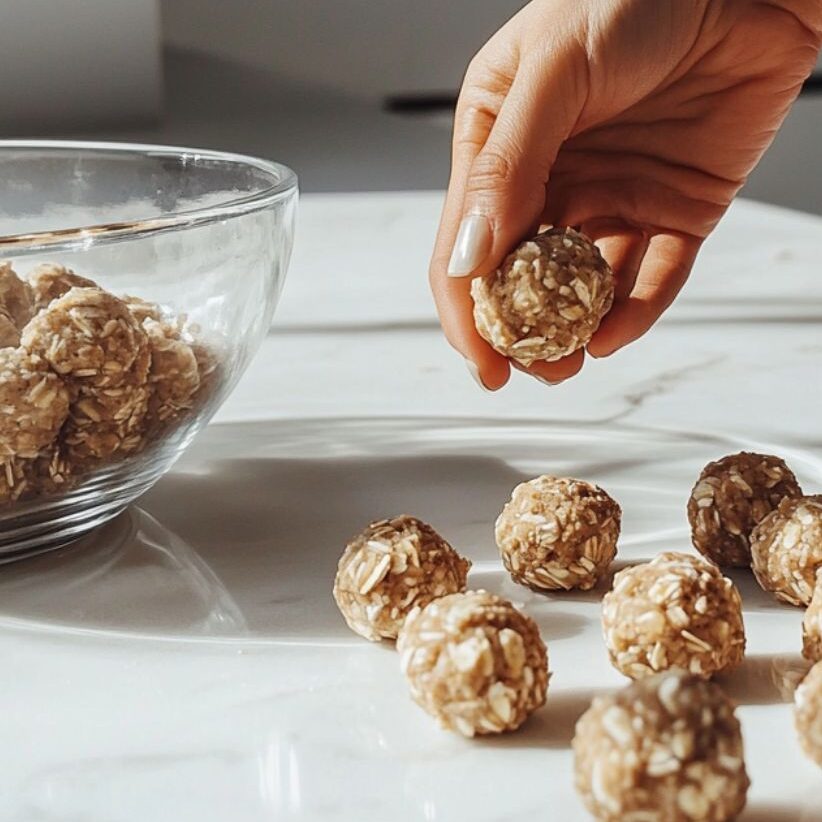 Hand rolling oatmeal mixture into balls