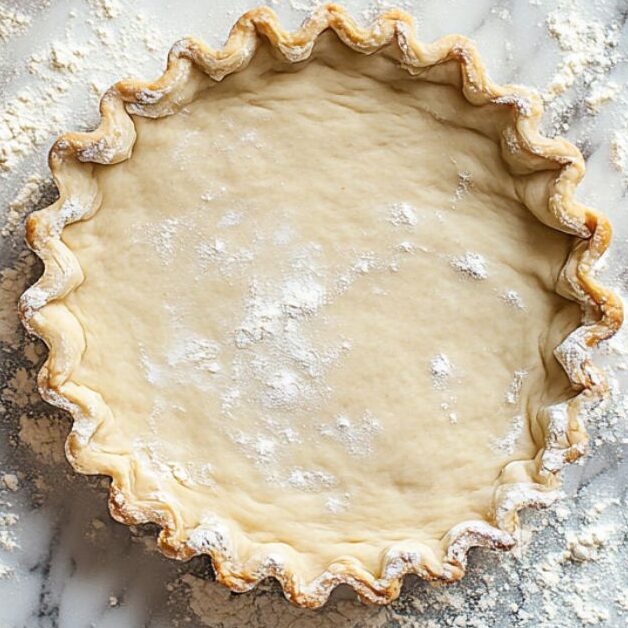 Rolling out tart dough on a lightly floured marble surface with a wooden rolling pin