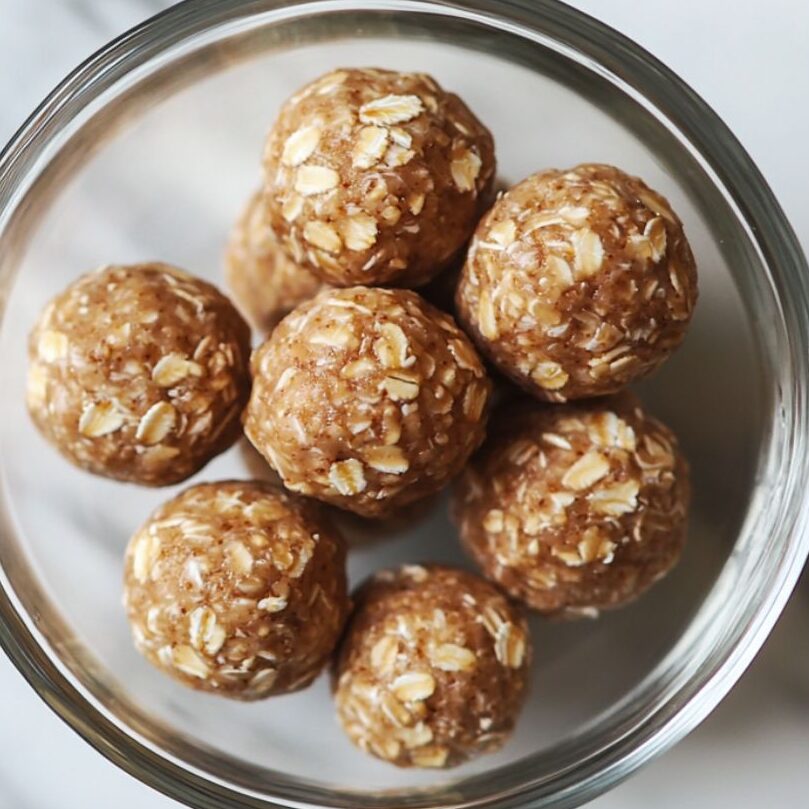 Oatmeal balls chilling on parchment paper