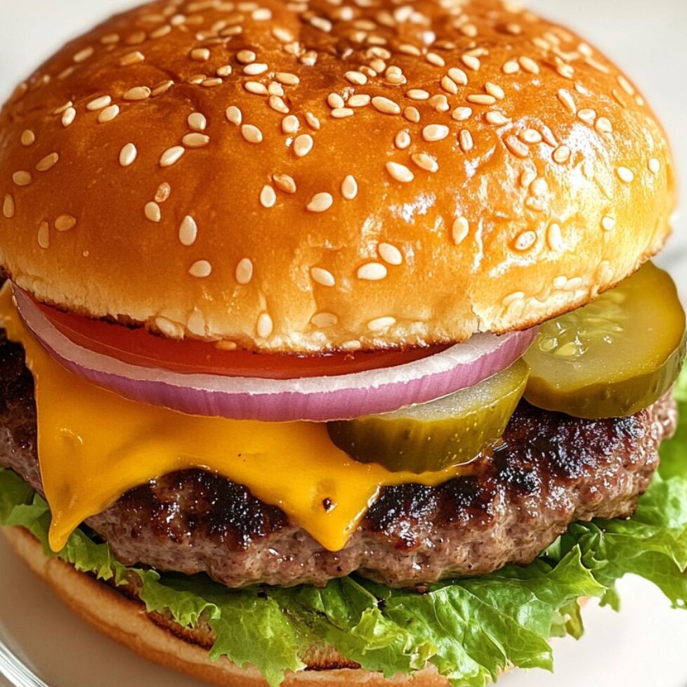 Homemade hamburger assembled with fresh toppings on bun