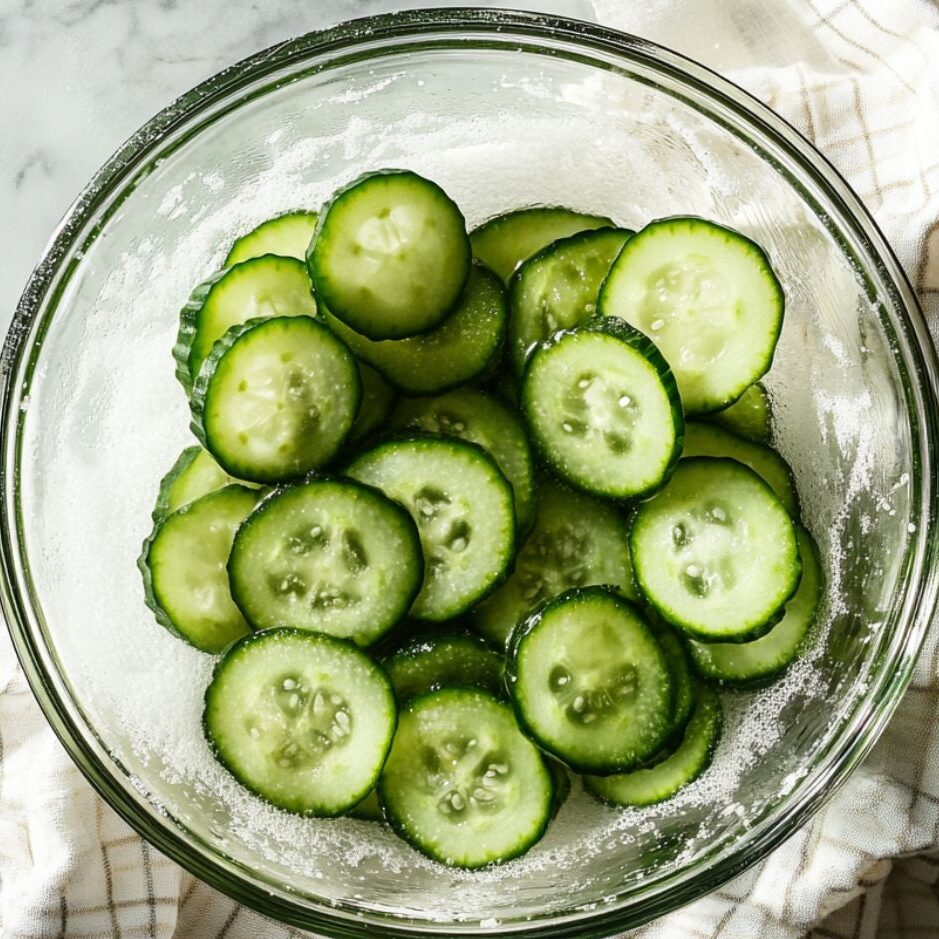 Slice and salt cucumbers to remove excess moisture