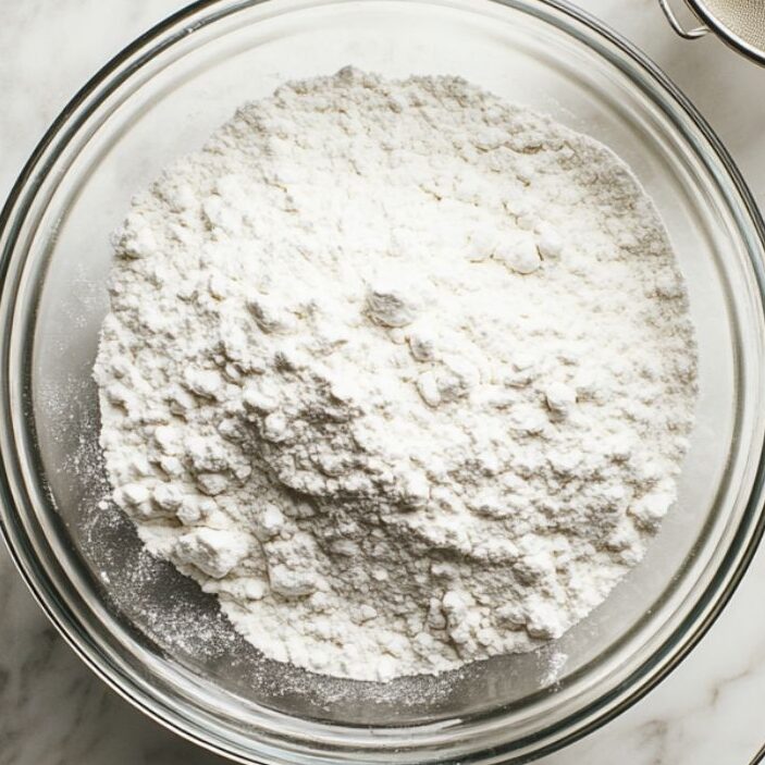 Mixing dry ingredients in a glass bowl