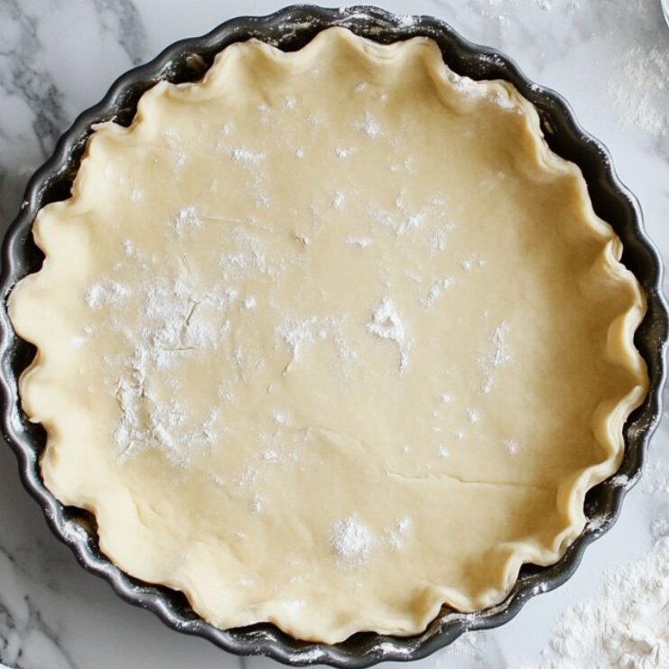 Cutting cold butter into flour to prepare tart crust dough