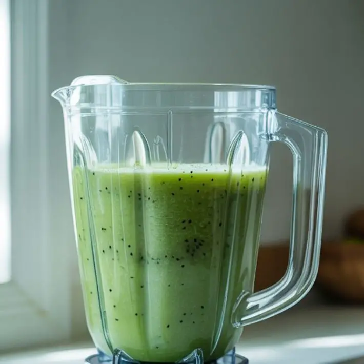 Smooth kiwi blend in blender ready to pour
