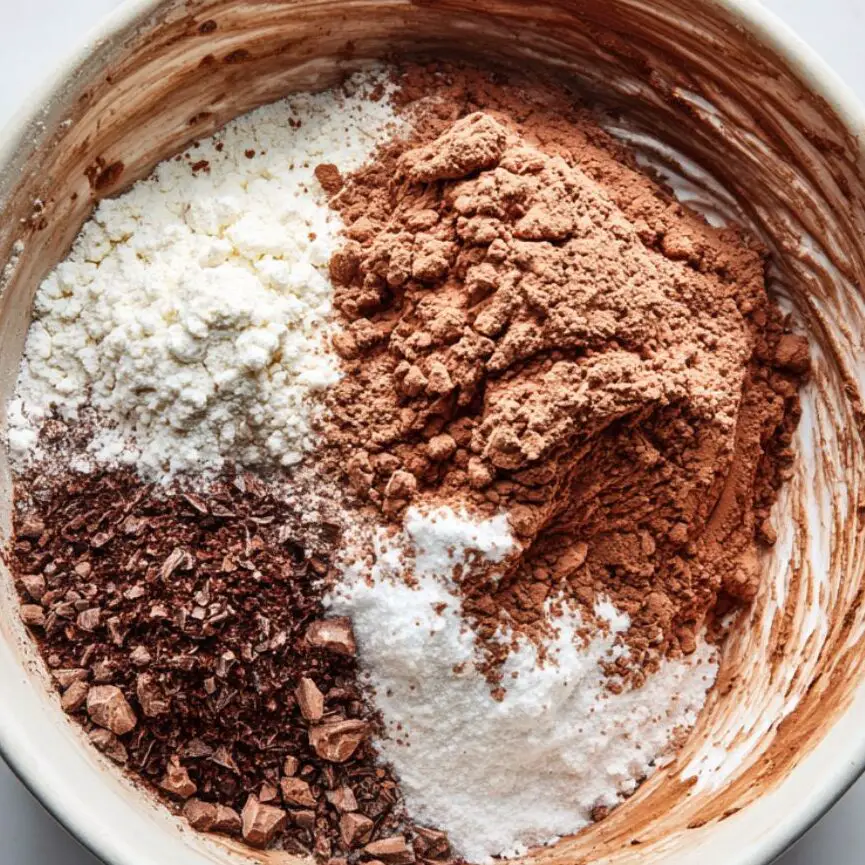 Combining dry ingredients into the brownie batter

