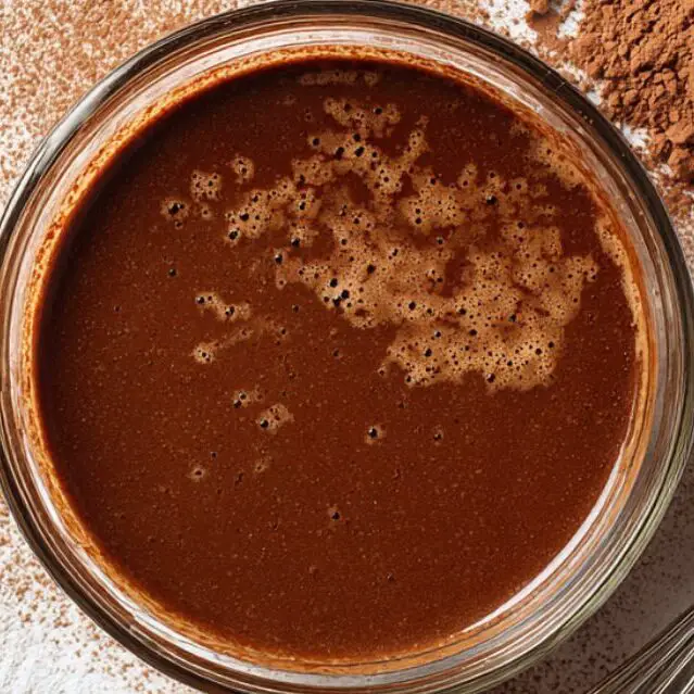 Chocolate custard mixture in glass bowl