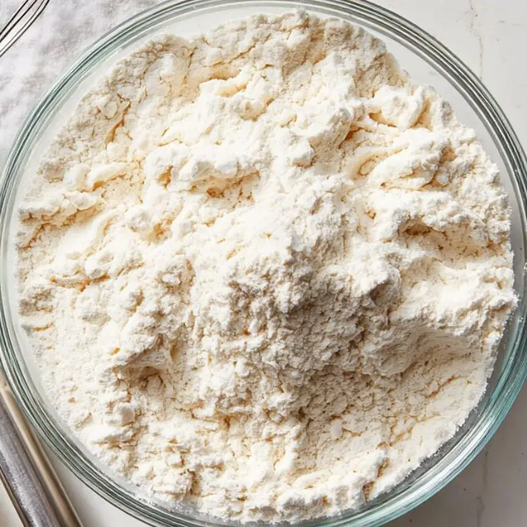 Whisked dry ingredients in a bowl ready for funfetti sugar cookie dough