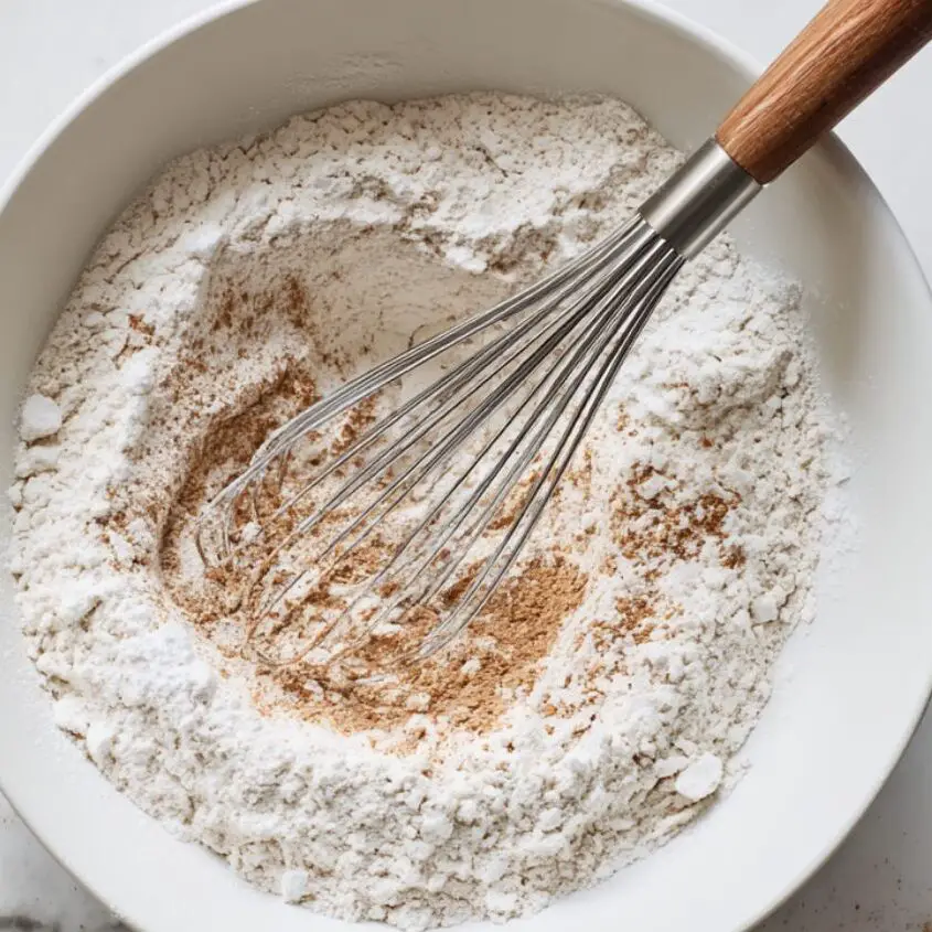Mixing flour and spices for carrot cake