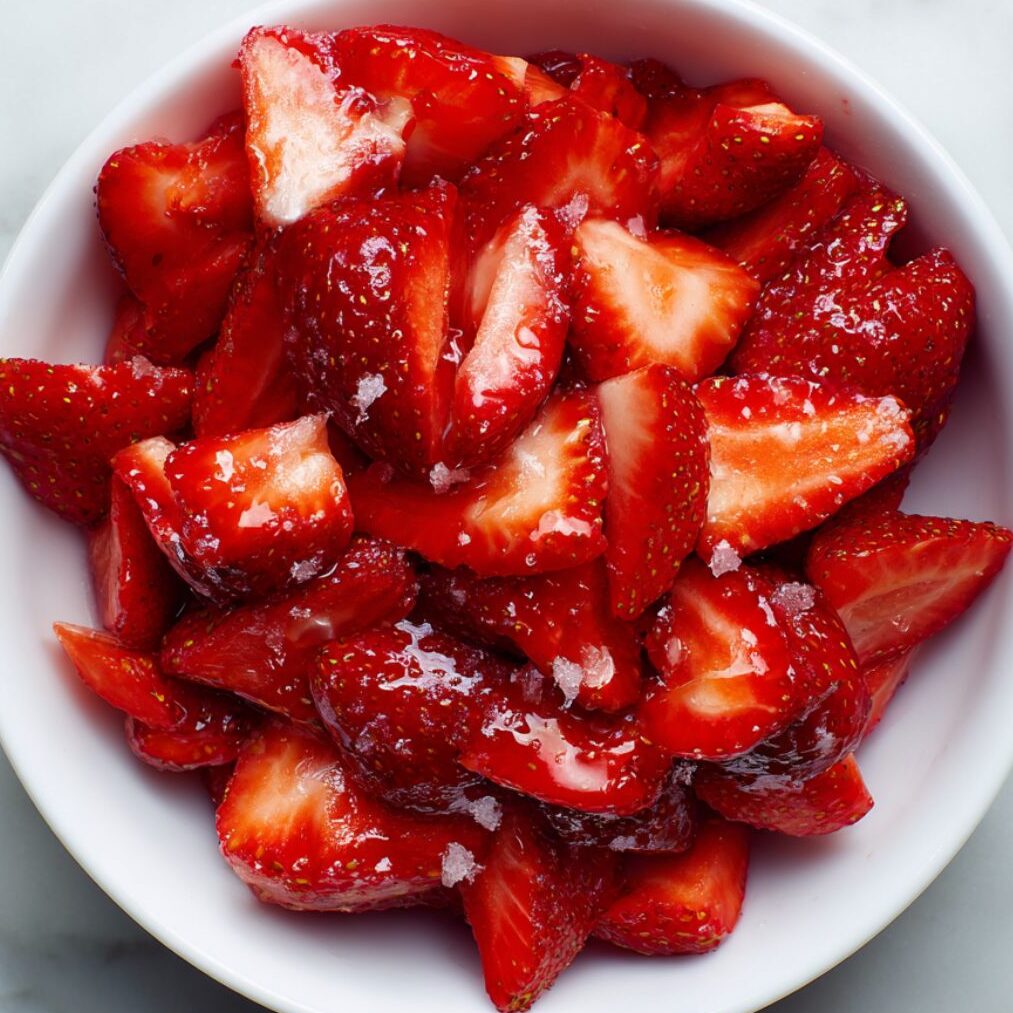Fresh strawberry filling mixture with sugar and lemon ready for the bars

