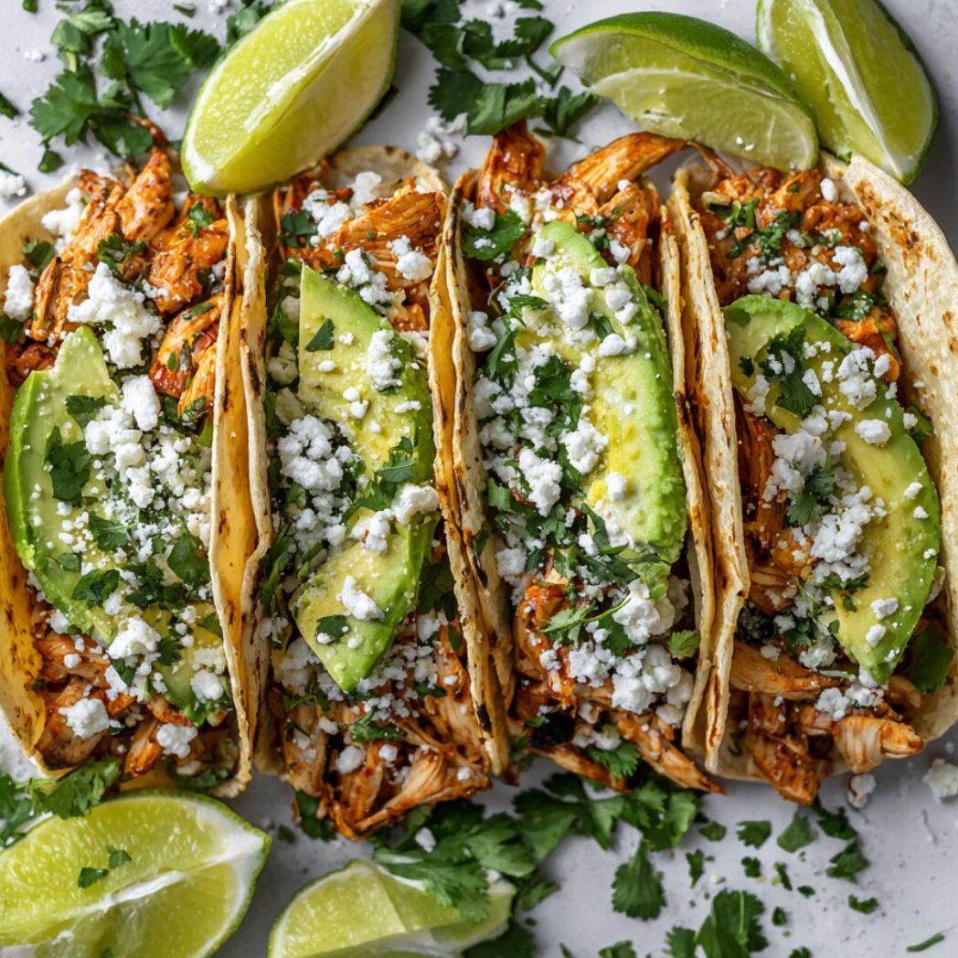 Spicy chicken tacos served with fresh toppings