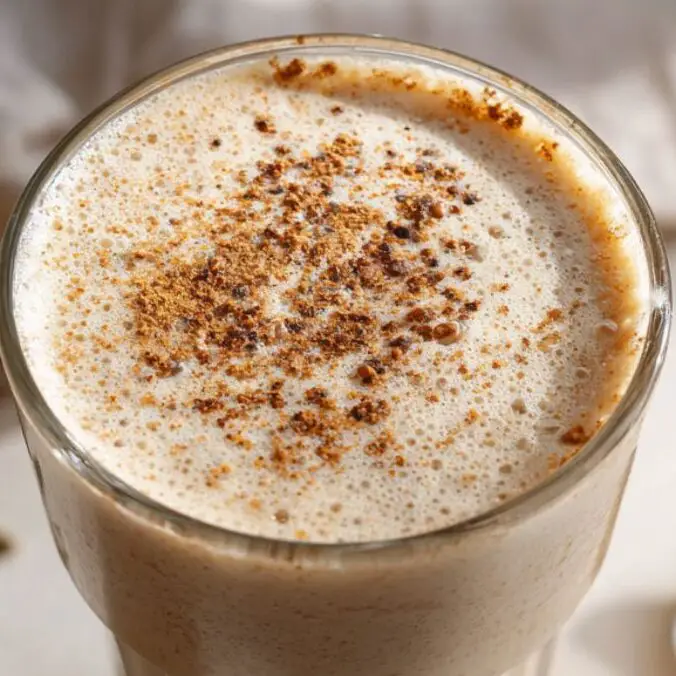 Freshly poured Vanilla Chai Protein Shake ready to serve