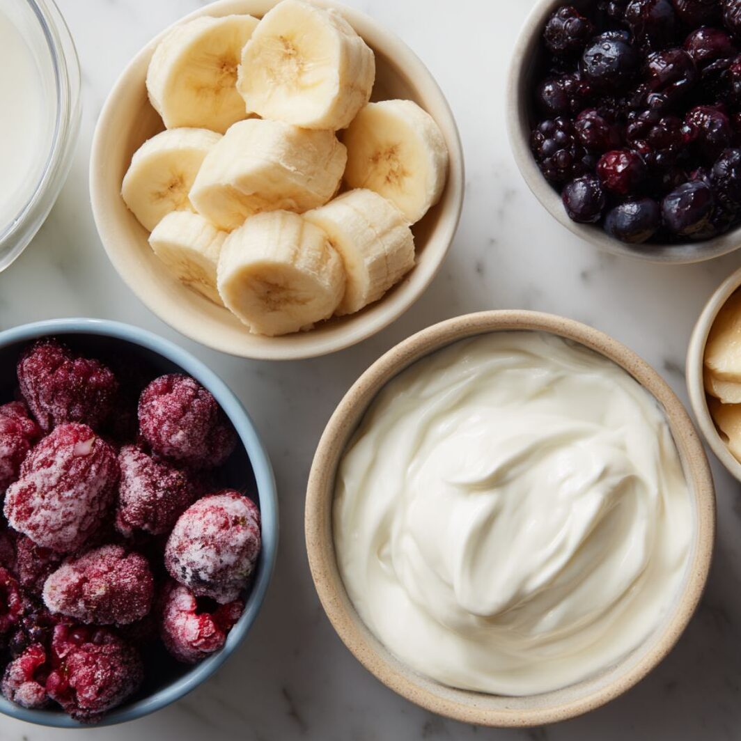 Prepared smoothie ingredients on kitchen counter